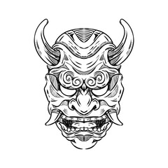 Japanese traditional oni mask sketch