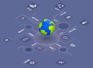 Innovative green technologies, smart systems and recycling for environmental sustainability, network of isometric concepts. Production processes and supply chains that are environmentally friendly