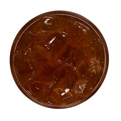 Top view. a glass of ice black tea. thai tea, isolated on white background.