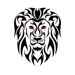 Illustration vector graphics of tribal tattoo head face lion with red eyes