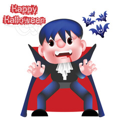 Halloween Dracula, bloody mouth, flying bats