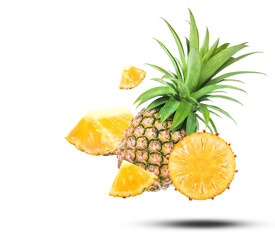 Water Splash On fresh pineapple With Leaves isolated on transparent background (.PNG) - obrazy, fototapety, plakaty