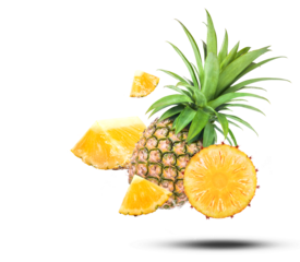 Water Splash On fresh pineapple With Leaves isolated on transparent background (.PNG)