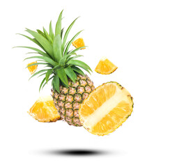 Fototapeta na wymiar Water Splash On fresh pineapple With Leaves isolated on transparent background (.PNG)