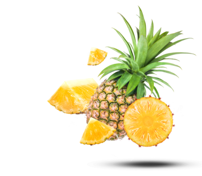 Water Splash On fresh pineapple With Leaves isolated on transparent background (.PNG)