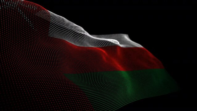 Seamless looping animated digital flag of Oman overlay rendered of points in 4K resolution including luma matte