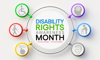 Disability Rights awareness month is observed every year from November 3 to December 3. 3D Rendering
