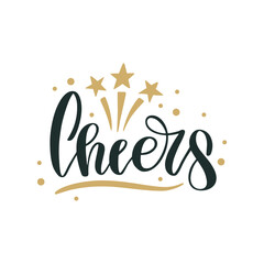 Cheers. Merry Christmas and Happy New Year lettering. Winter holiday greeting card, xmas quotes and phrases illustration set. Typography collection for banners, postcard, greeting cards, gifts