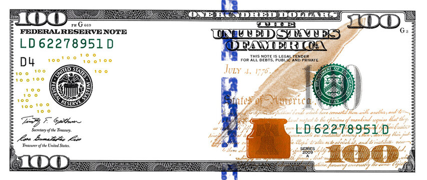 U.S. 100 dollar border with empty middle area