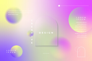 Morph Background Soft Gradient Colors with Window Shape Glass Effect Frame Title Text. Poster, Banner, Presentation, Wallpaper Mobile and Desktop.