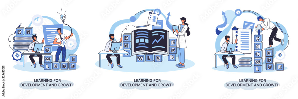 Poster learning development and growth. self-learning metaphor, online emoloyee education distance e-learni