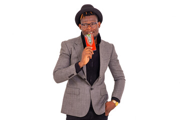 young businessman holding mobile phone.