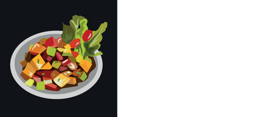  illustration vector mixed fruit salad put on a plate black background