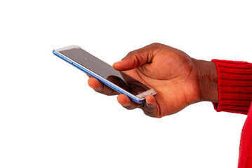 close-up of man's hand holding cellphone.
