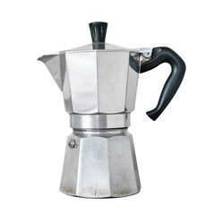 Old used Italian coffee maker isolated - 529658620