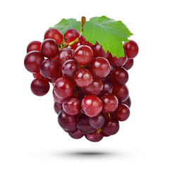 Fresh red grape with leaves isolated on transparent background (.PNG)