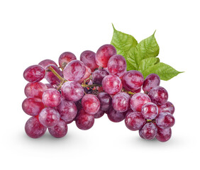 Fototapeta premium Red grape with leaves isolated on transparent background (.PNG)