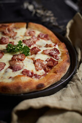 Homemade bacon and cheese pizza