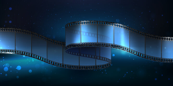 Online cinema concept. Movie reel tape flowing. Film-strip cinematograph concept.