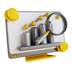 3D illustration  computer and search bitcoin analysis