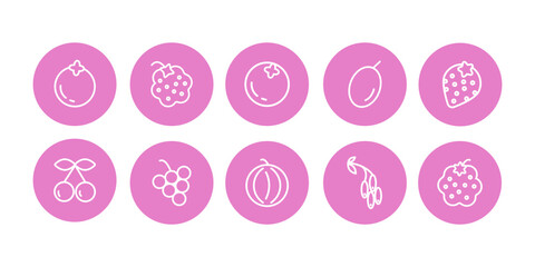 Set of berries icons ouline style vector isolated on white. Berry icon