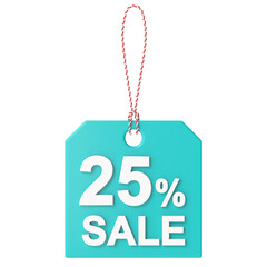 Twenty five percent sale. 25% sale. Sale tag.