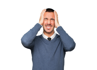 Crazy young man making a gesture of despair