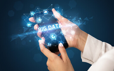 Hand using smartphone with technology concept