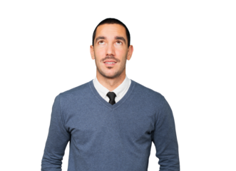 Happy young man looking against background