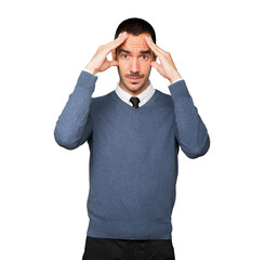 Naklejka premium Concerned young man with a stress gesture