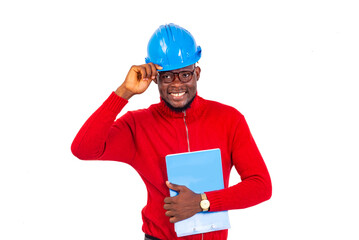 young man engineer holding a clipboard.