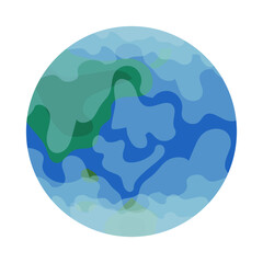 Abstract Earth globe with abstract continents and oceans. Planet in bright blue and green colors. Vector illustration isolated on white background. Flat cartoon style icon