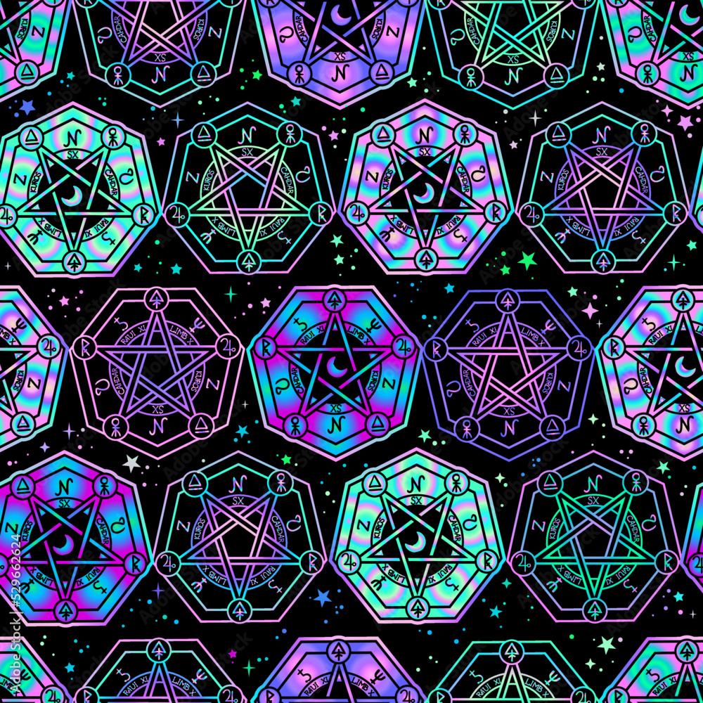 Sticker seamless geometric pattern of magical symbols