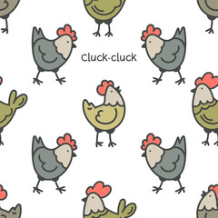 Farm birds family. Chicken characters. Seamless pattern background for your design