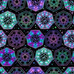 seamless geometric pattern of magical symbols
