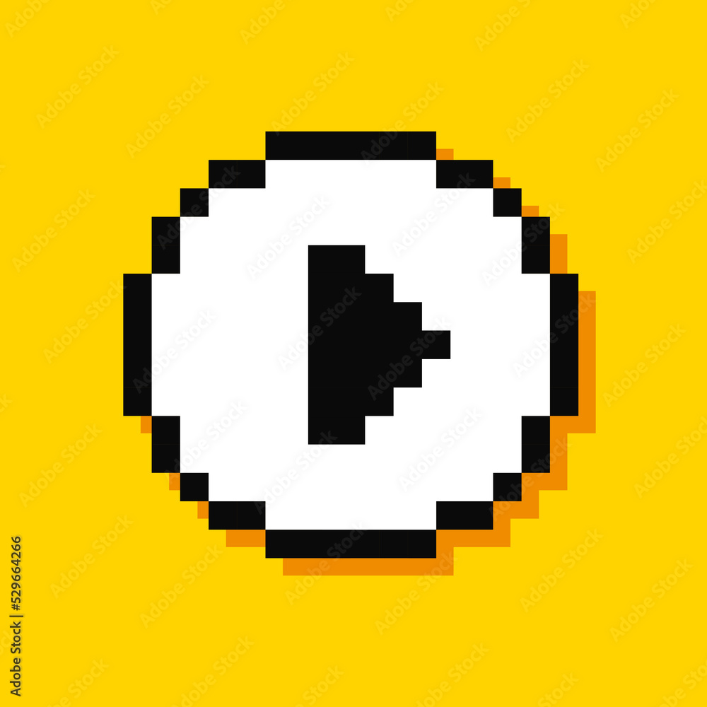 Poster pixel play button. video audio player. 8-bit. video game style. vector illustration