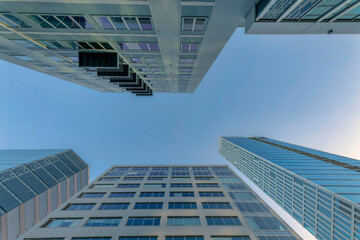 Fototapeta na wymiar Modern apartments in Austin Texas with balconies at facade against blue sky
