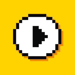 Pixel play button. Video audio player. 8-bit. Video game style. Vector illustration