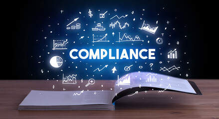 Business inscription coming out from an open book