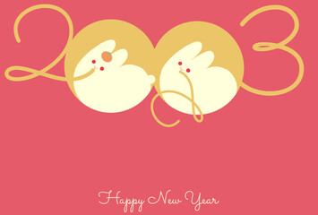 2023年卯年の年賀状イラストデザイン　横　うさぎ シンプル