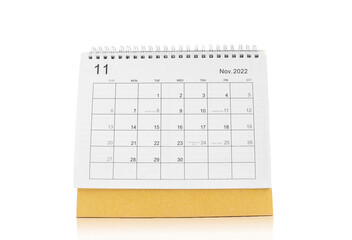 November 2022 desk calendar for planners and reminders on a white background.