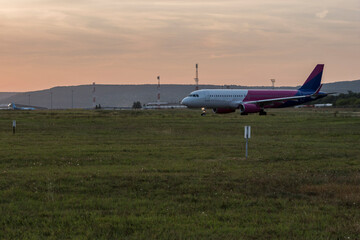 A plane at the airport shot close.