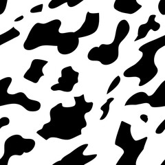 Cow seamless pattern. Animal skin vector background. Black and white spotted texture