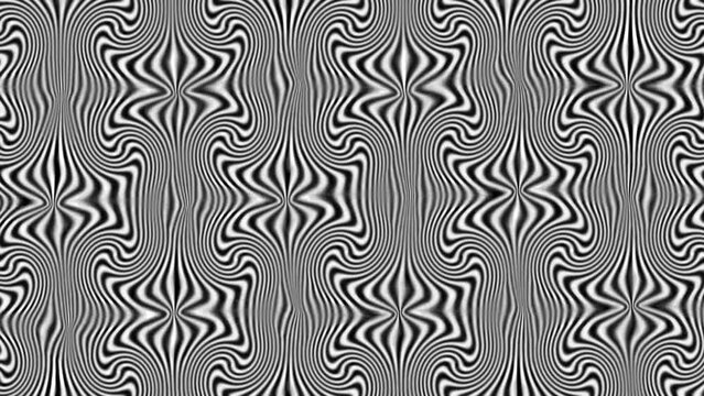 Abstract seamless psychedelic twirling pattern with black and white stripes