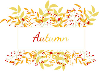 Autumn leaves and ripe berries. Autumn frame. For your design.