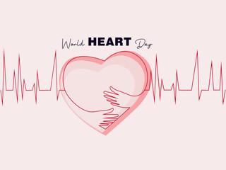 world heart day drawing in line, Hand drawing and single line style in heart shape and heartbeat, Poster's campaign of World heart day in vector design.