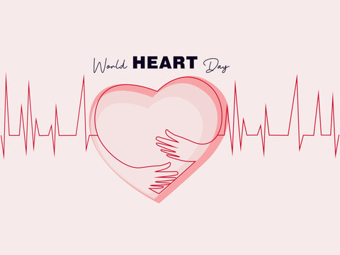 world heart day drawing in line, Hand drawing and single line style in heart shape and heartbeat, Poster's campaign of World heart day in vector design. - Powered by Adobe