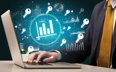 Business hand working on laptop, successful business concept