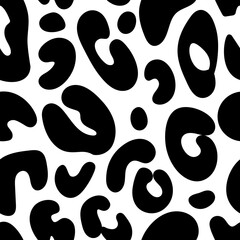 Leopard abstract seamless pattern. Animal skin vector background. Black and white texture
