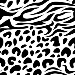 Leopard and zebra abstract seamless pattern. Animal skin vector background. Black and white texture © Felizabeth